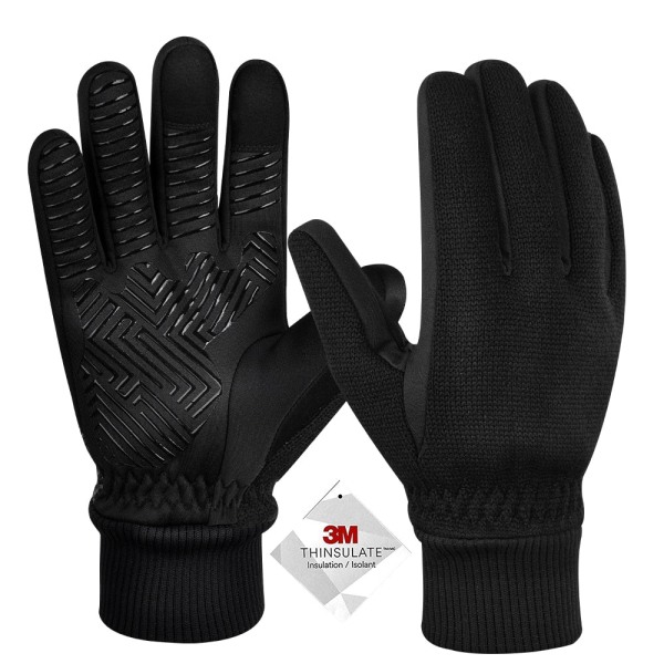 Vinterhansker -10℉ 3M Thinsulate Termiske Hansker Kaldt Vær Varme Hansker Løpehansker Berøringsskjerm Sykkelhansker for Menn Kvinner Deep-black S