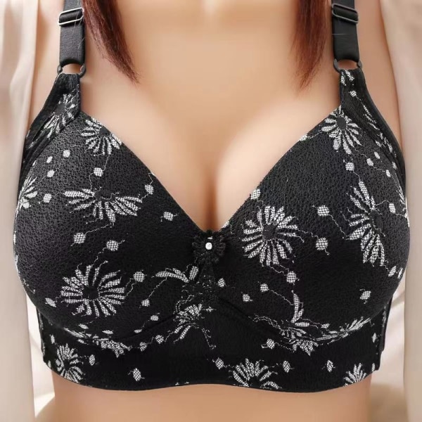 Pehmeät vuorilliset rintaliivit naisille Push Up -rintaliivit Iso koko Pitsi-alusvaatteet Plus-koko Seksikäs rintaliivit Black 40/90BC