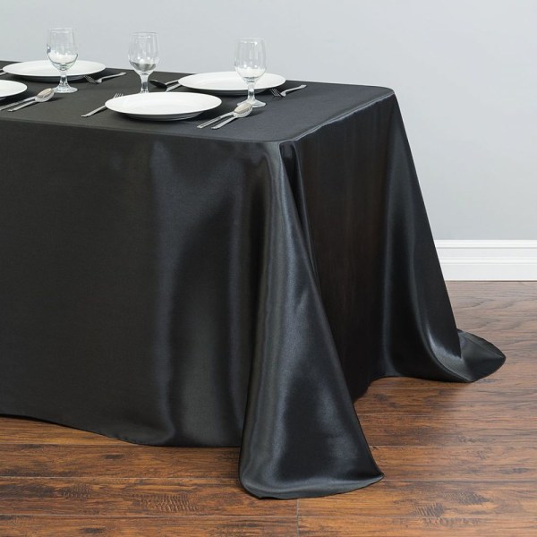 Rektangulær Satin Dug Bord Overlays Bryllup Jul Baby Shower Fødselsdag Jul Banket Dekor Hjem Spisebord Black 145x250cm(57x98inch)