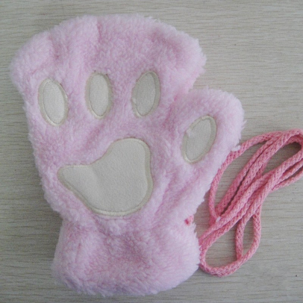 Kawaii Kissan Kynsi Tassu Pehmo Käsineet Naiset Talvi Lämpimät Lyhyet Sormettomat Käsineet Pörröinen Karhu Kissa Lapaset Puku Puolisormikkaat F Plush Mittens One Size