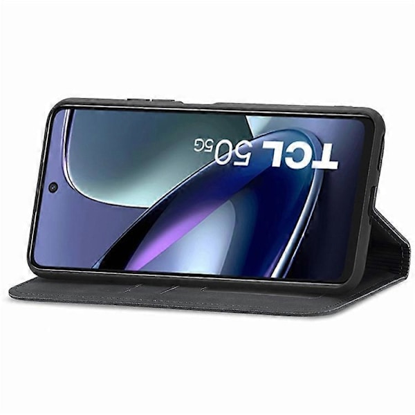 Kompatibelt Skal för TCL 50 5G, Läder med Kortfack, Magnetisk Stängning Black