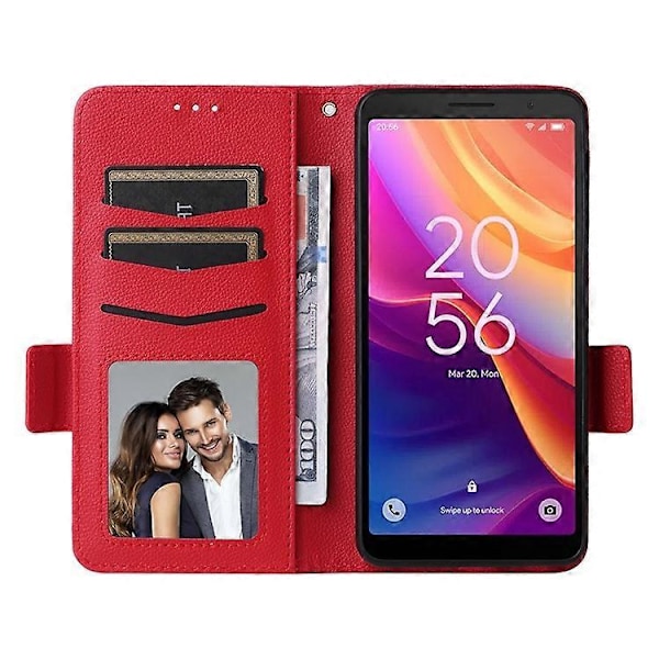 Kompatibelt för TCL 501 T433D Läderfodral Plånboksställ Litchi Textur Telefonskal Grossist Red