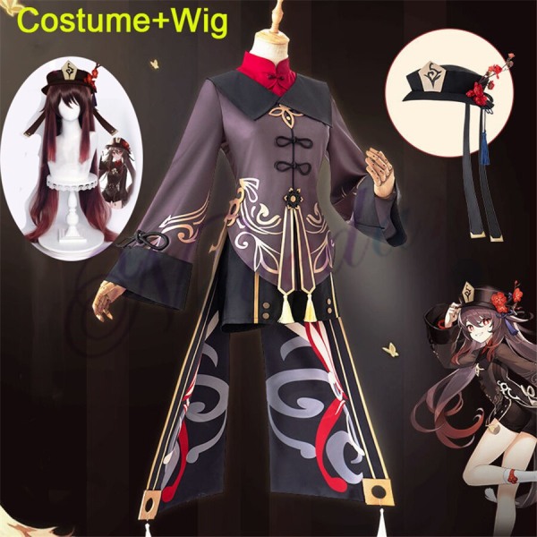 Genshin Impact Hutao Cosplay Kostym Uniform Peruk Cosplay Anime Game Hu Tao Halloween kostymer för kvinnor Hutao CostumeWig XL