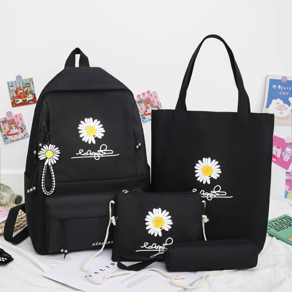 4 st/set Skolryggsäckar för damer Skolväska Daisy Canvas för tonårsflickor Student Bokväska Pojkar Portfölj Bolsas Mochilas Sac Ny A  army green backpacks