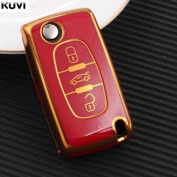 Nytt TPU Bilnyckelfodral Skydd För Peugeot 107 206 207 307 308 406 För Citroen Xsara Picasso C2 C3 C4 C5 C6 C8 Väska 2 button Red