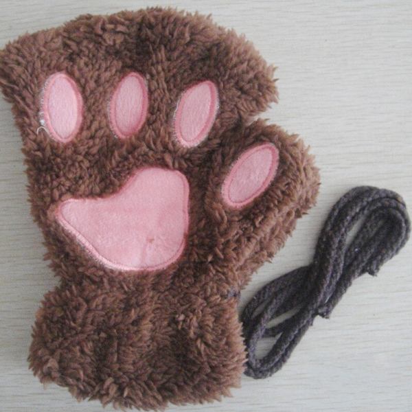 Kawaii Kissan Kynsi Tassu Pehmo Käsineet Naiset Talvi Lämpimät Lyhyet Sormettomat Käsineet Pörröinen Karhu Kissa Lapaset Puku Puolisormikkaat F Plush Mittens One Size