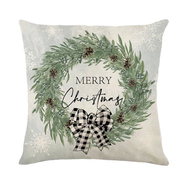Merry Christmas Kuddfodral 45x45cm Prydnadskudde Vinter Juldekorationer för Hem Träd Hjort Soffa Kuddfodral 3