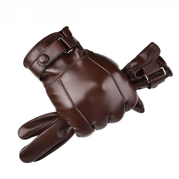 Herr Vinter Varma Mode Vattentäta Handskar Herr Faux Läder Körhandskar Tunna Läderhandskar för Pekskärm Brun Guantes A Brown One size