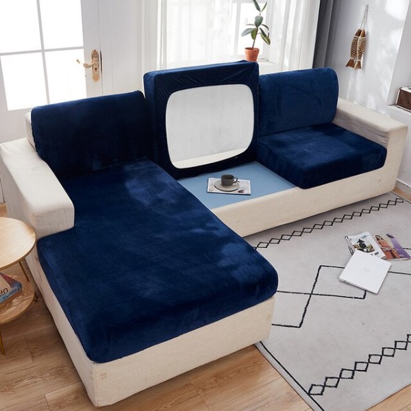 Tykt Velour Sofabetræk Ensfarvet Sofahynde Betræk Elastisk Slipcover Altomfattende Sofabetræk Spisestue coffee enlarge size-135-165