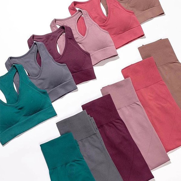 Yoga Sæt Trænings Leggings Sportsdragt BH'er Fitness Gym Løbesæt Til Kvinder Dark greenSet S