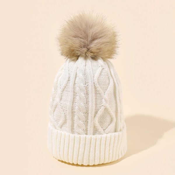 Universal Höst och Vinter Stor Pälsboll Ullmössa Diamantvriden Enfärgad Enkellager Uppvikt Varm Stickad Hatt Dam Pink Average size