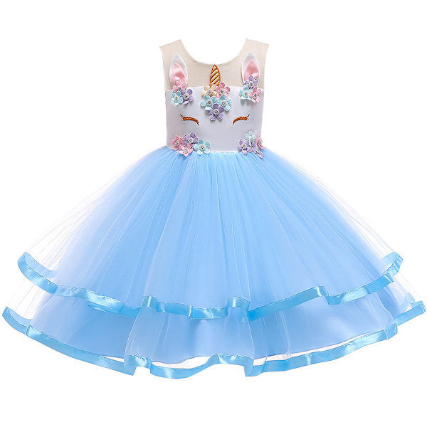 Unicorn Kjole til Piger Prinsessekjole Børnenederdel Julekjole Gaze Kjole Børnekjole D0042 sky blue