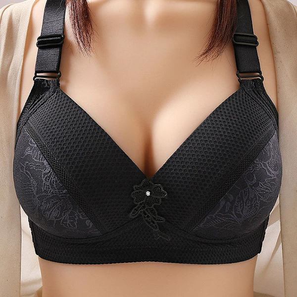 Push Up BH för Kvinnor Sexiga Underkläder Spets Blommig Broderi Behå Underkläder Sömlös Trådlös Bralette Soutien Gorge Black 40/90C