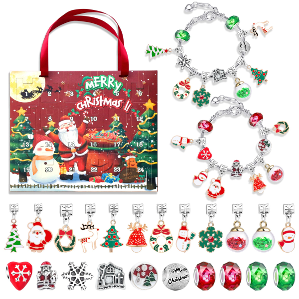 Blind Box Barnarmband Jul Advent Portable 24 Grid DIY Armband Blind Box MH-portable silver bell snowman