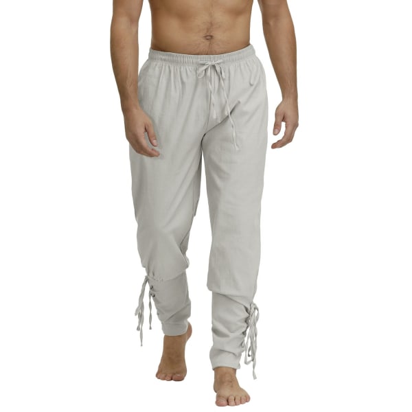 Piratbukser for menn Renessanse Middelalder Viking Kostyme Snøring Shorts Halloween Voksen Cosplay Beige S