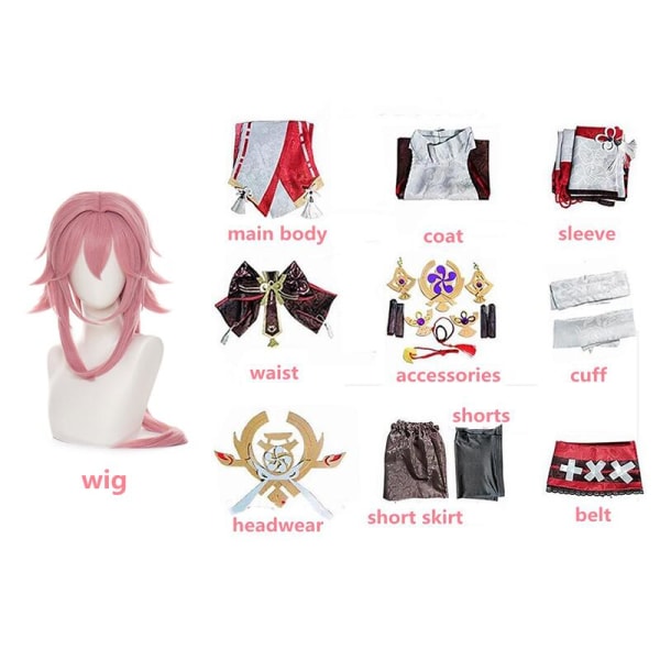 Game Genshin Impact Yae Miko Guuji Yae Cosplay Kostym Peruk Uniform Klänning Kostym Festoutfit Halloween kostymer för kvinnor style2 S