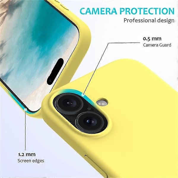 Kompatibelt Skal för iPhone 16, Flytande Silikon, Mjukt Foder, Stötsäkert Telefonskydd Yellow