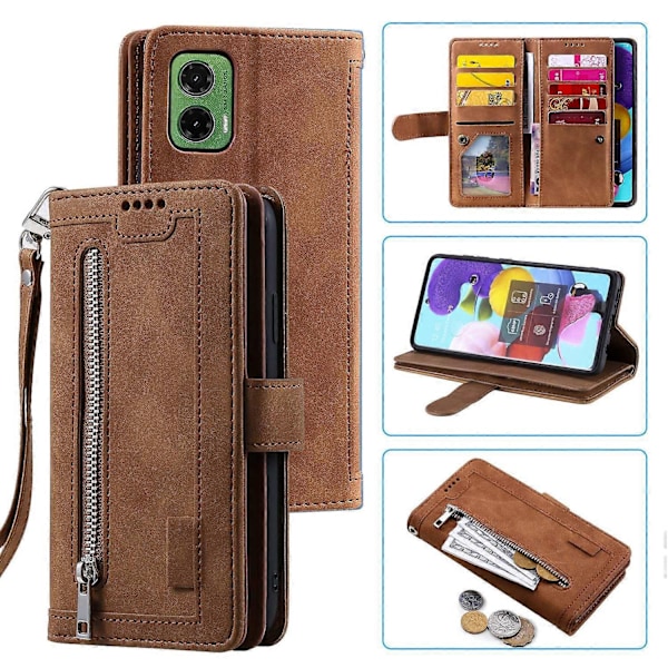 Motorola Moto G35 5G -kotelo PU-nahkainen puhelinkotelo vetoketjullisella lompakolla ja 9 korttipaikalla Style C