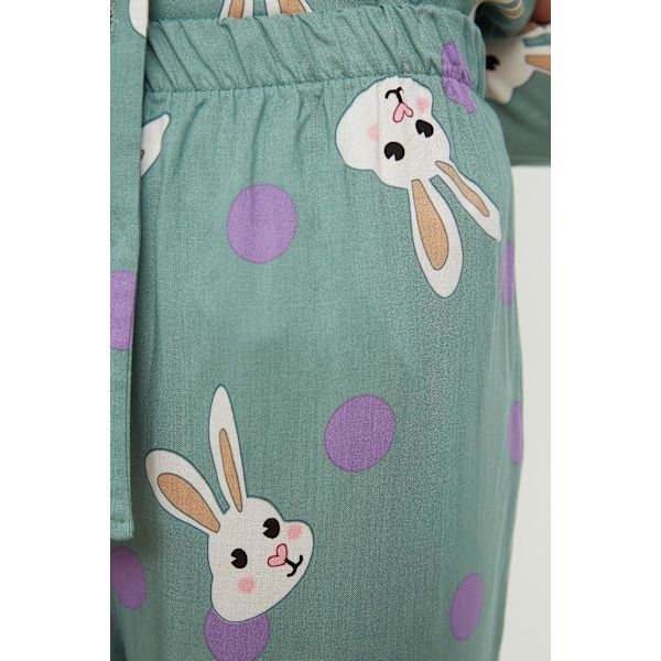 Kaninmönstrad vävd pyjamas THMAW21PT0048 Turquoise 44