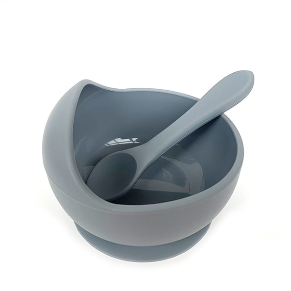 Ny Silikone Baby Madskål Service Vandtæt Ske Skridsikker Service BPA Fri Silikone Tallerkener til Baby Skål Baby Tallerken Gray-Silicone Spoon