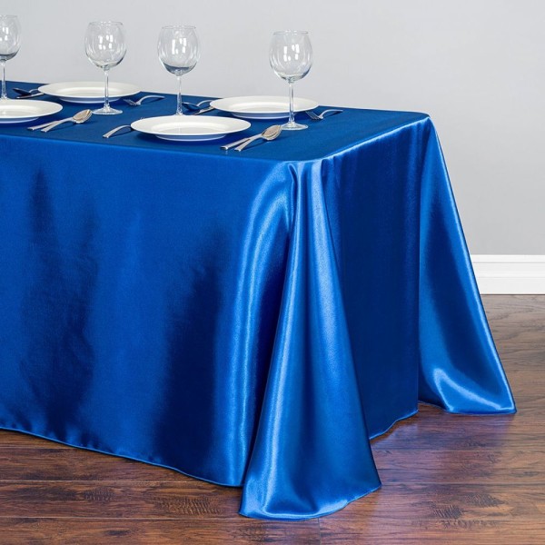 Vit Bordsduk Polyester Bordsduk Rektangulär Satin Duk för Födelsedag Jul Hemfest Dekor Bröllopsmaterial Royal Blue 145x366cm