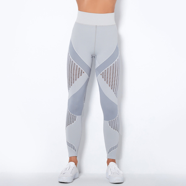 Europæiske og amerikanske sømløse strikkede sexede stiber fugttransporterende yogabukser sports løbe fitnessbukser til kvinder 6301 trousers-Army Green M