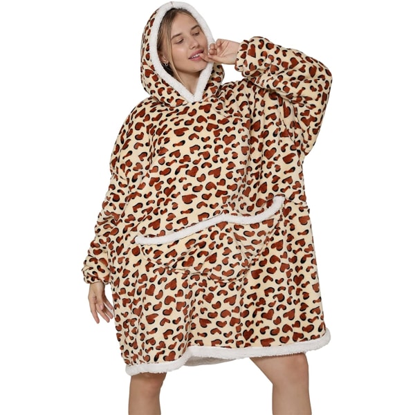 Oversized Hoodie Filt Presenter för Kvinnor UK Vuxna Män Barn Flickor Bärbar Bekväm Fleece Hoodie Morgonrock Som Födelsedagspresenter till Mödrar Vänner Leopard-adults