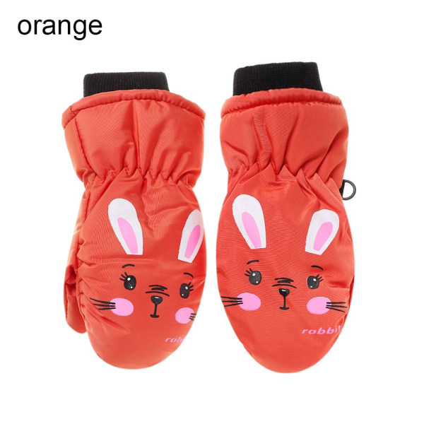 För barn i åldern 0 till 5 år Tecknad Kanin Sport Tjocka Varma Vantar Vattentäta Söta Vinter Utomhus Skidhandskar Halkfria A-0-5years -orange One Size