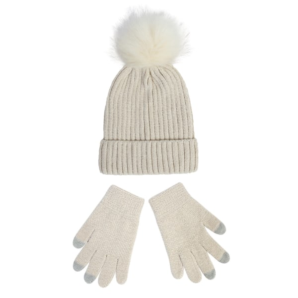 Strikket Lue Dame 2023 Ny Chenille Ull Lue Hansker Sett Fortykket Varm Fluffy Ball Cap Høst og Vinter Camel