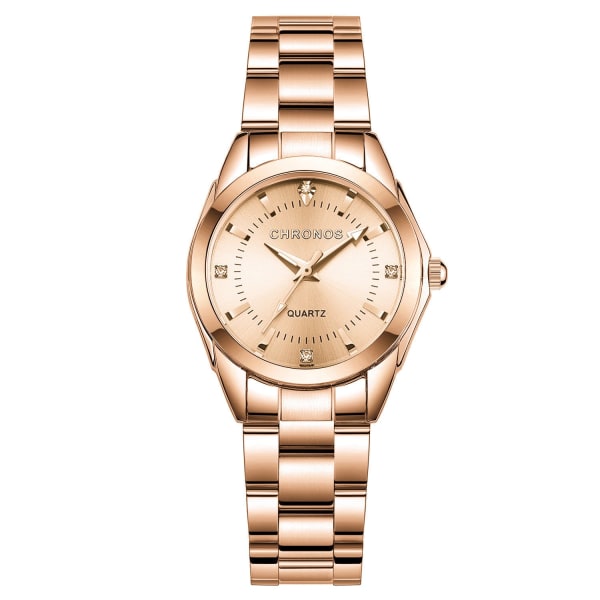 Fashionabla liten damklocka, avslappnad koreansk stil, vattentät klocka, diamantklocka för dam CH3206 Gold White