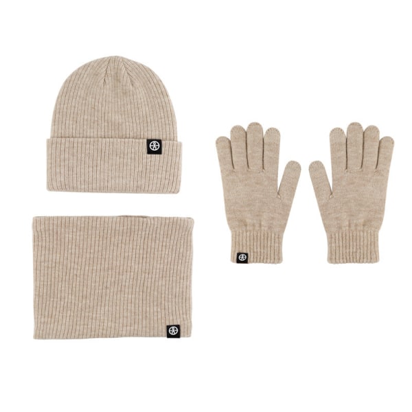 Varm Ullmössa Halsduk Handskar Tredelat Set Vindtät Stickad Mössa Tredelat Set Caramel three-piece set