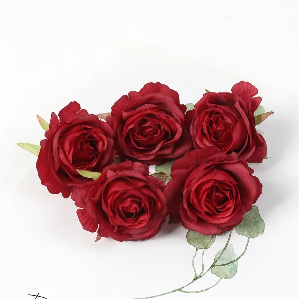 5 stk. Rose Kunstige Blomster Silke Fake Blomster Til Hjem Værelse Indretning Fest Bryllup Valentinsdag Dekorationer DIY Håndværk Tilbehør Red 5PCS