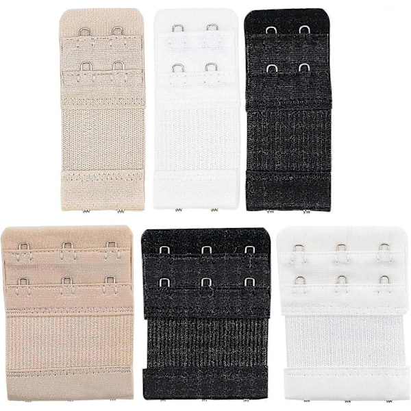 TRIXES 3 st BH-förlängare med hyskor, svart vit beige, flexibla