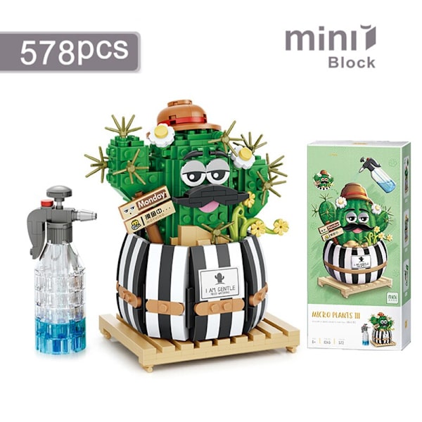 Kreativa Roliga Kaktus Byggklossar Gör-det-själv Simulering Suckulent Krukväxt Grön Växt Blomma 3D Modell Mini Tegel Barnleksak Present 1246 No box