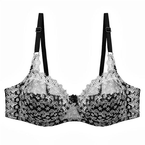 Sexig transparent BH med spetsbroderi för kvinnor, plus size behå, bralette, färgpatchwork-BH Red 80C