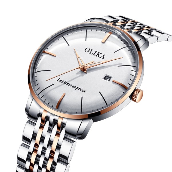 Schweiziskt Märkesklocka Herr Vattentät Icke-Mekanisk Automatisk Arc Quartz Klocka Herr Sport Herr Presentklocka Rose shell white surface