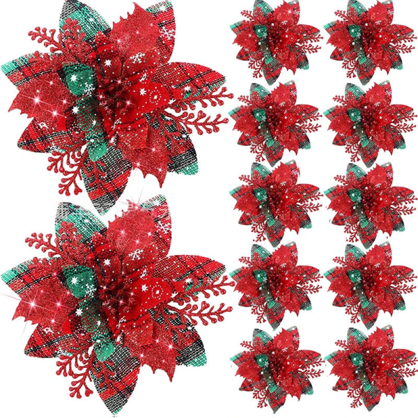 5 st 14,5 cm Glitter Konstgjorda julblommor Mreey Julgransdekoration Gott Nytt År Prydnadsföremål Xmas Falska Blommor natal I