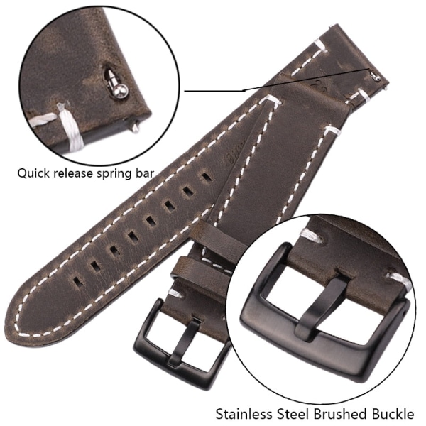 Ekte Skinn Klokkereimer 18mm 20mm 22mm 24mm Svart Mørkebrun Dame Herre Klokkebånd Rem Belte Med Spenne Brown silver clasp 20mm