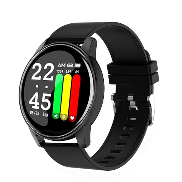 Watch Kvinnor Män Blodtryck Puls Fitness Tracker Watch Sport Rund Smartwatch Smartklocka för Android IOS Black Steel