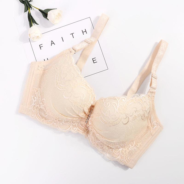 Dam BH Sexiga Damer Push Up Spets BH Bygelbehå Underkläder Beige 85