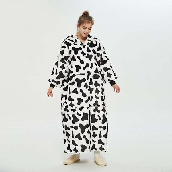 Hætte Lazy Blanket Pullover Dobbeltlags Blanket Sweater til Kvinder Kuldebeskyttelse i Efterår og Vinter Termisk Pyjamas Leopard print-Long