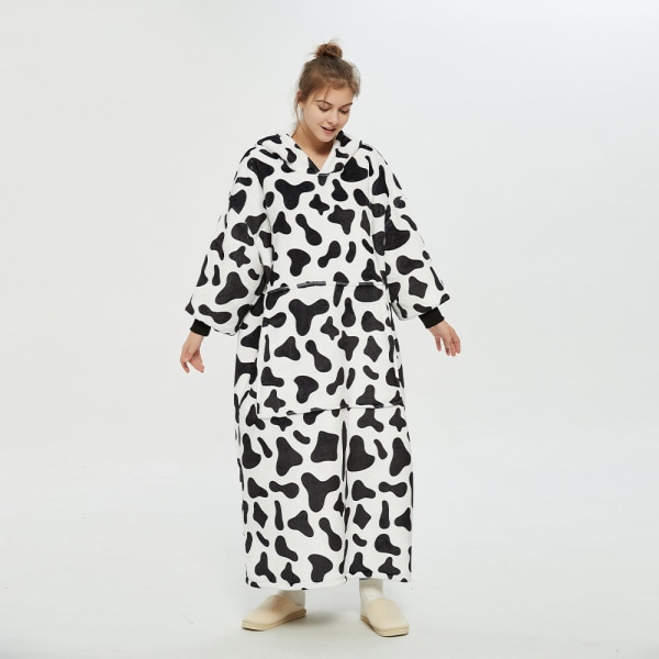 Lazy Blanket Pullover med hætte, dobbeltlags blanket sweater til kvinder, kuldebeskyttelse om efteråret og vinteren, termisk pyjamas Rose Red-Long