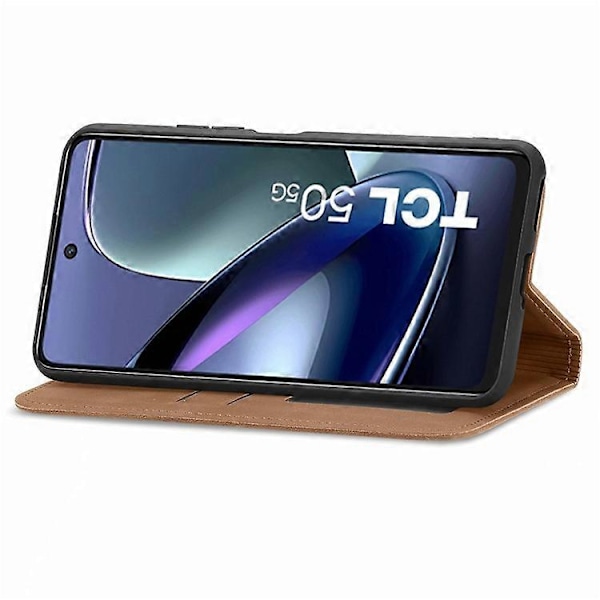 Kompatibelt Skal för TCL 50 5G, Läder med Kortfack, Magnetisk Stängning Brown