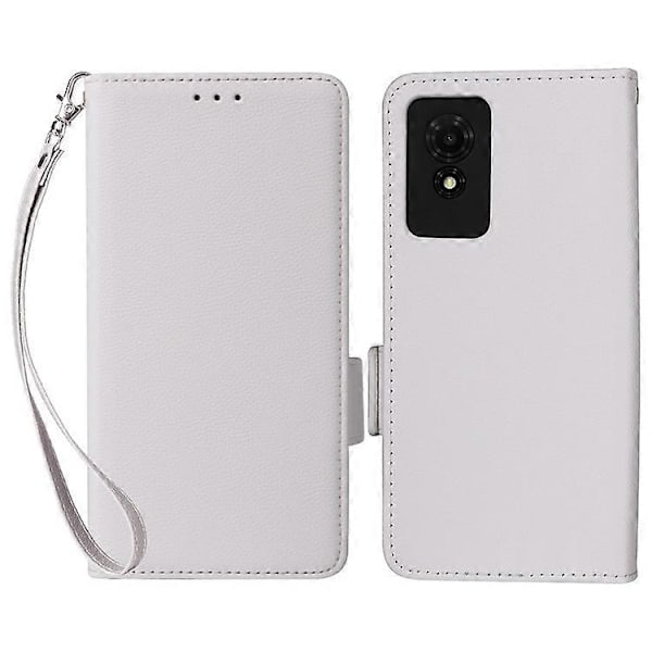 Kompatibelt för TCL 501 T433D Läderfodral Plånboksställ Litchi Textur Telefonskal Grossist White
