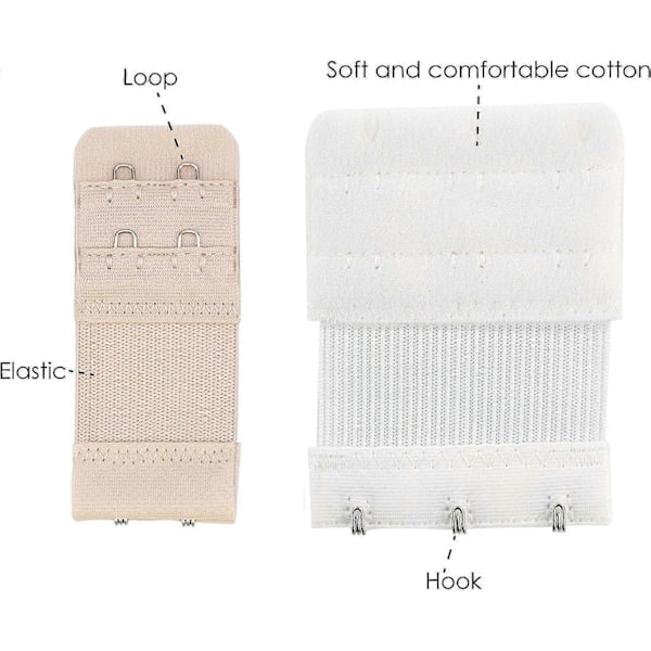 TRIXES 3 stk BH-forlenger for BH-er med kroker, svart hvit beige fleksibel