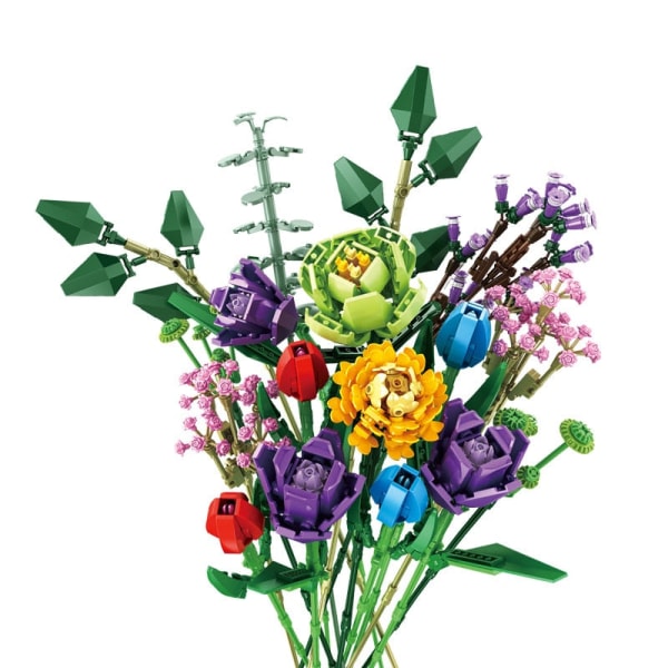 Leksakspresent Byggkloss Bukett Modell Tegel Alla Hjärtans Dag Romantisk Blomma Hem Bonsai Dekoration DIY Byggkloss Leksak 9075 No Box