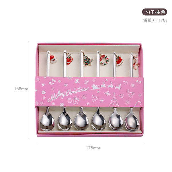 Julebestiksæt 304 Rustfrit Stål Gaffel Ske Æske Kaffeske Kreativ Juleske Christmas fork set silver