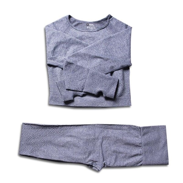 Yoga Set Träning Sportkläder Långärmad Crop Top Hög midja Leggings för kvinnor 2E-dark grey M