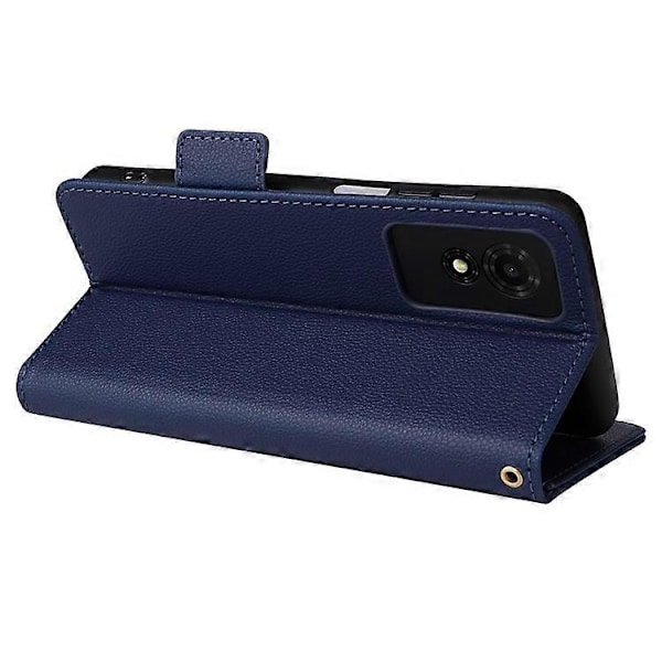 Kompatibelt för TCL 501 T433D Läderfodral Plånboksställ Litchi Textur Telefonskal Grossist DarkBlue
