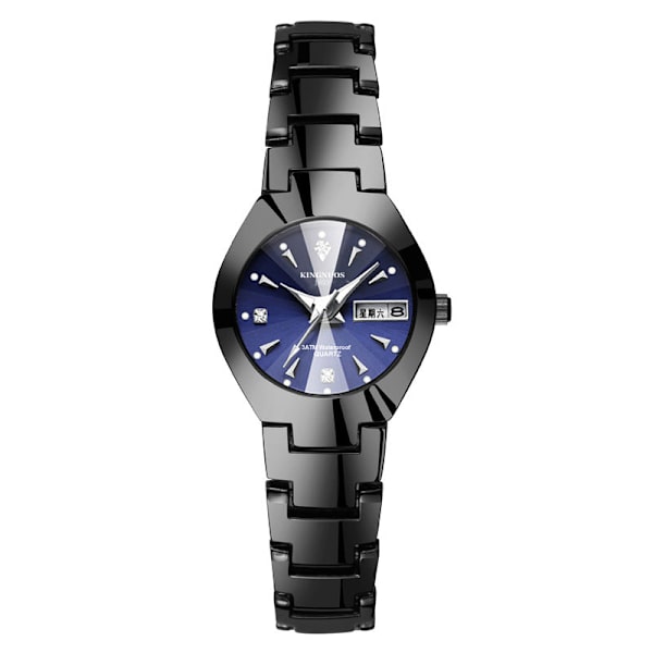 Automatisk Quartz Ikke-Mekanisk Wolfram Stål Farve Stålbånd Parur Lysende Kalender Herre og Dame Vandtæt Studenterur Women's black with blue face